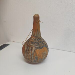 African Tribal Art Carved Shaker Gourd Elephant Kenya Africa Carving 4.5" Vtg.